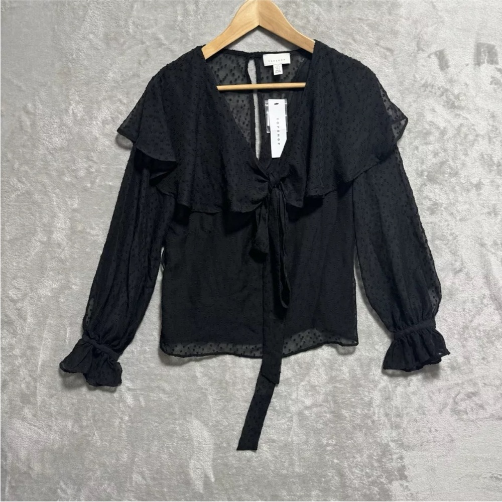 NWT Topshop Womens US 4 Dobby Angel Sleeve Blouse Black